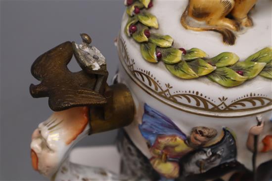 A Doccia Capo di Monte-style lidded tankard and cover, height 20cm